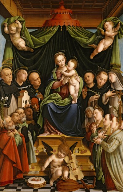 Madonna und Kind auf dem Thron mit Heiligen und Stiftern von Bernardino Lanino